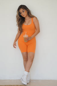 Peach Bellini Ribbed Romper